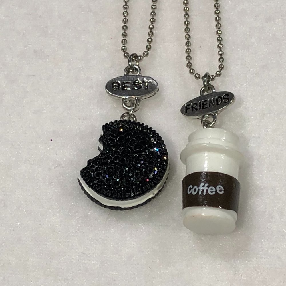 BEST FRIENDS Cookie & Coffee Pendants 2 Necklace Set BFF Junk Food